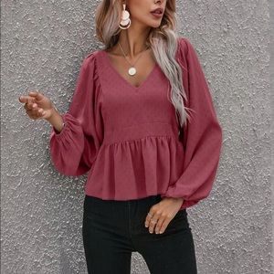 Lantern Sleeve Ruffle Hem Blouse